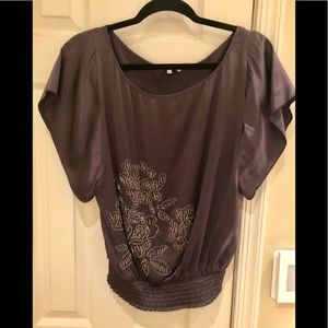 Silk butterfly sleeves silk top with beading